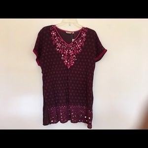 Ethnic boho maroon and pink top with mirrors